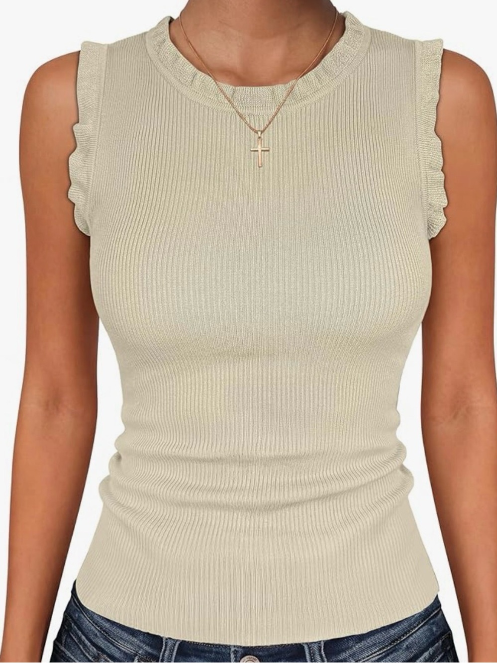 Sleeveless Ribbed Knit Top - Cream